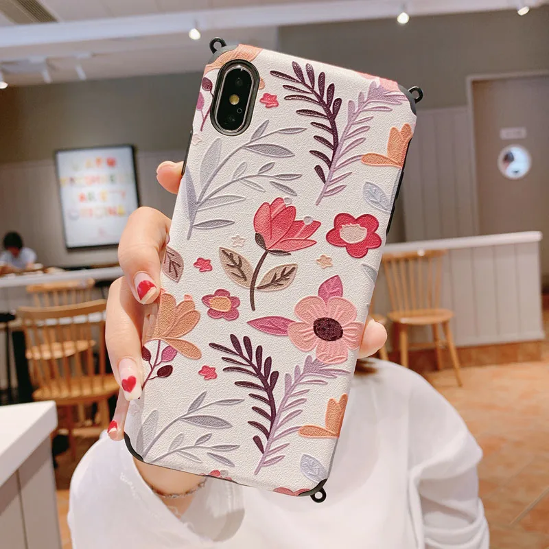 Style1 Чехол с цветами для iPhone 11 Pro XS Max XR розовый цветочный чехол сo шнуром ремешок на шею, через плечо для iPhone X 8 7 6 6S Plus мягкий TPU - Цвет: Style1