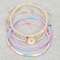 bohemian hand woven colorful wax thread charm bracelet colorful chrysanthemum bead set bracelet jewelry for couples women gifts