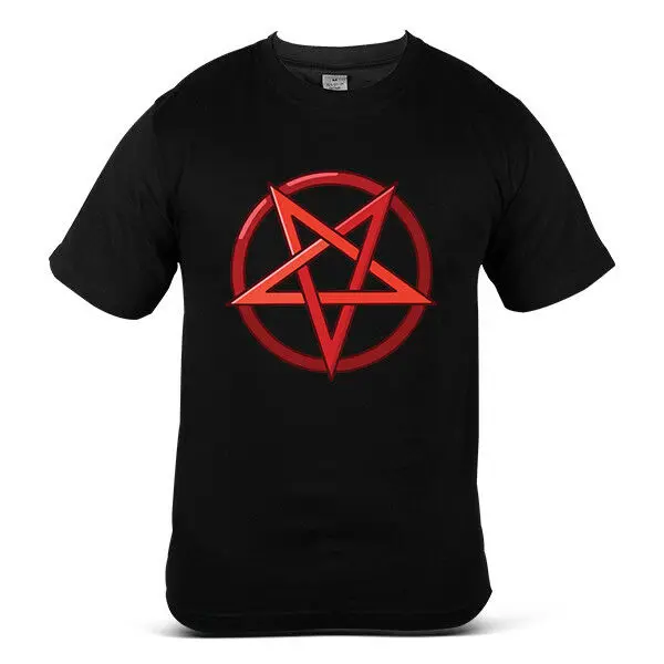 Мужская футболка с надписью Hail satan изображением демона пентаграммы Бафомета