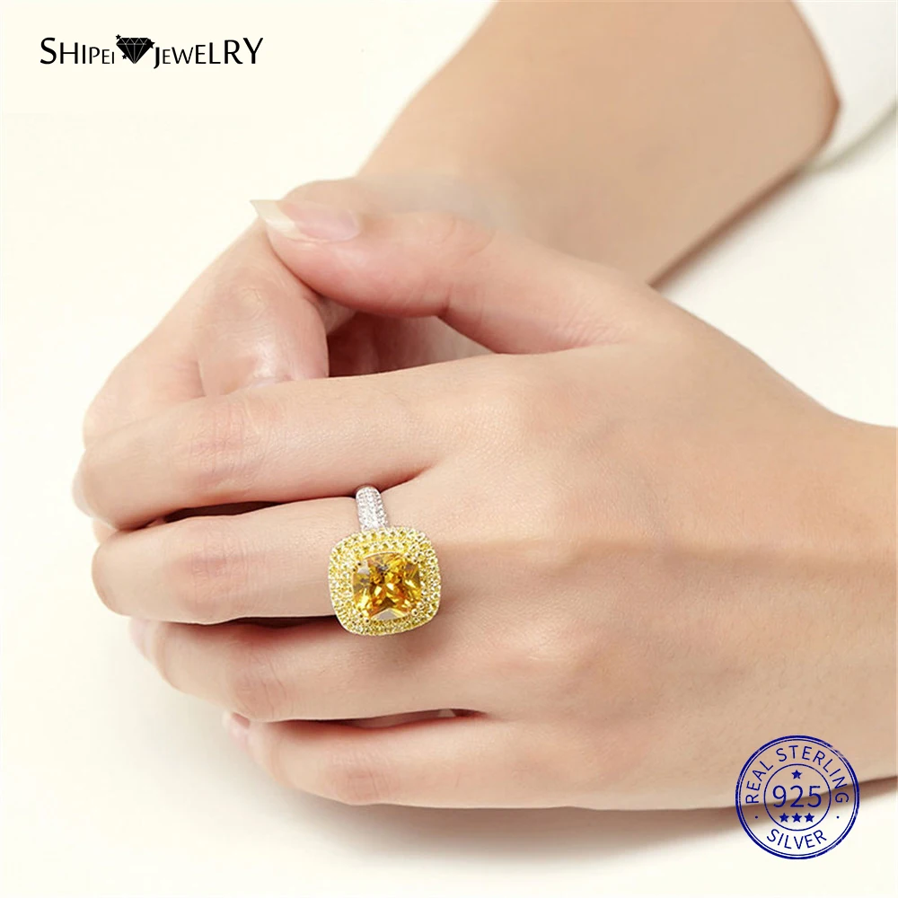 Shipei, 925 пробы, серебряные ювелирные изделия, набор, роскошный, желтый сапфир, квадратные висячие серьги, подвеска, ожерелье, кольцо для женщин