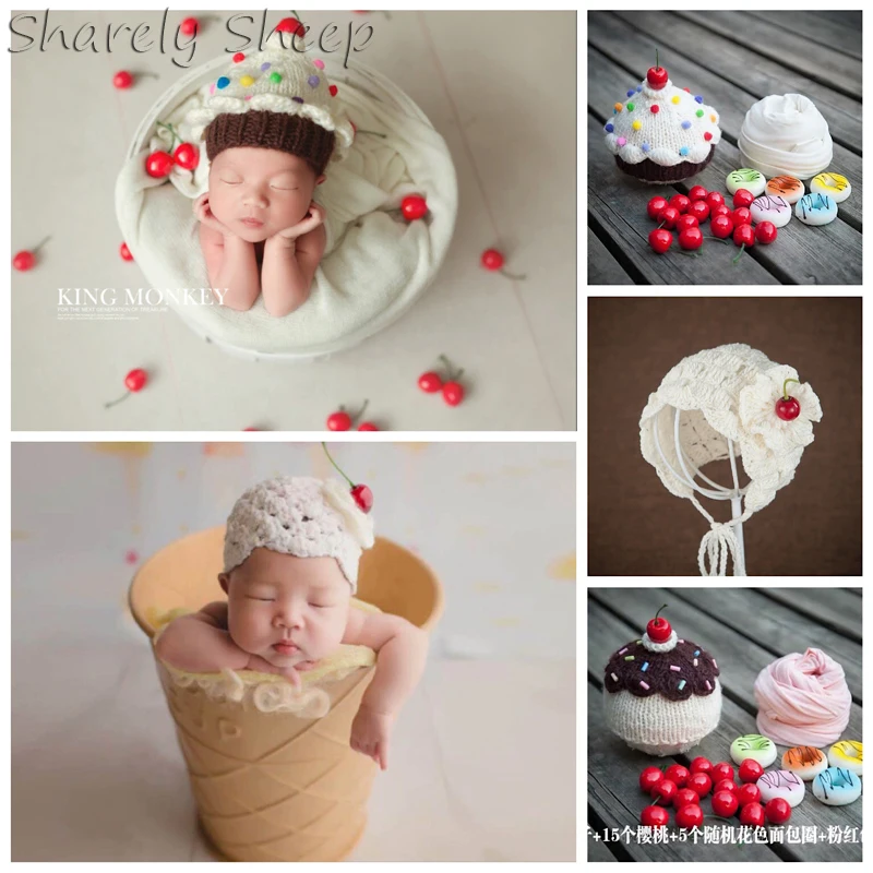Эластичная шапка вишня для новорожденных вязаный крючком реквизит фотосъемки