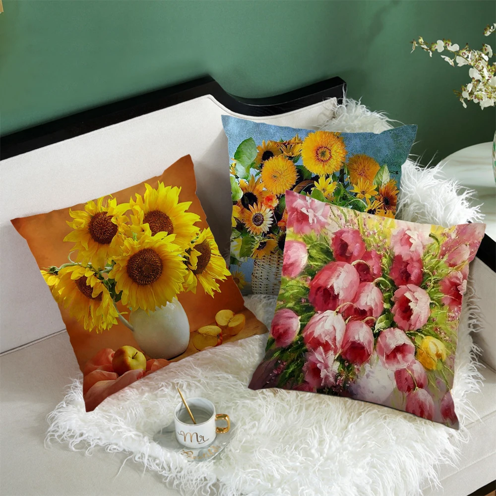 

Fuwatacchi Double Side Flower Blooming Cushion Cover Sunflower Printed Pillowcase for Home Sofa Decorative Pillow Cover 45x45cm
