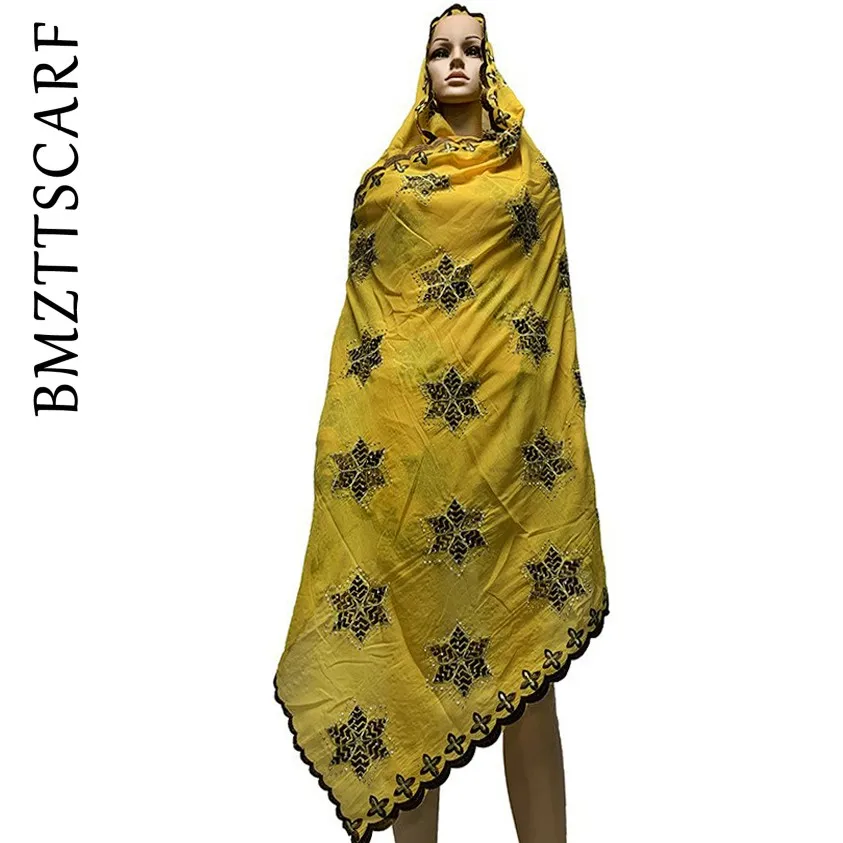 100% хлопковые шарфы африканские женские мусульманская вышивка платок с камнями