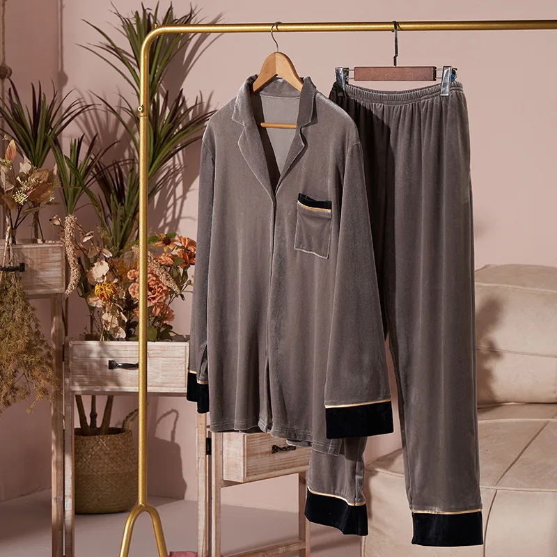 

Couple Pajamas Gold Velvet Mens Two-piece Suit Sleepwear Fall/Winter Home Service Women Long-Sleeved Pants Nightwear Set MA70052