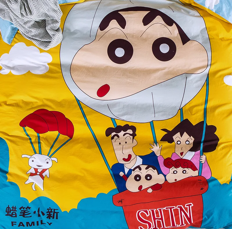 Аниме Crayon Shin-chan Постельное белье детские Качественные хлопковые осенние: пододеяльник, простынь, наволочки для подушек, 3/4 шт. Твин queen Размер