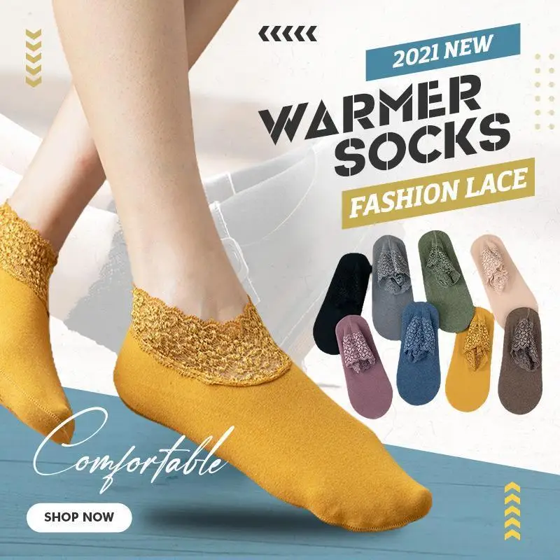 

2021 New Fashion Lace Warmer Socks Women Breathable Warmer Socks Solid Color Boat Comfortable Cotton Ankle Socks with Lace