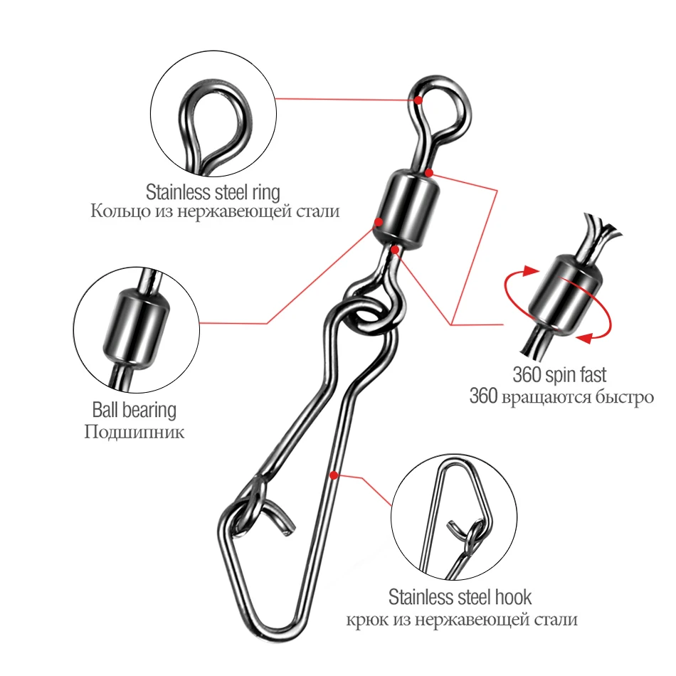 50PCS Fishing Connector Barrel Swivels Snap Rolling Swivel Carp Lure Pesca For Fishhook Link Accessories | Спорт и развлечения