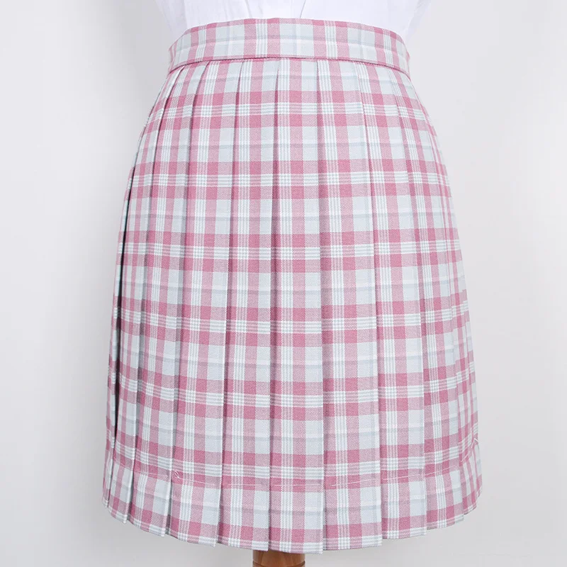 Японская розовая зеленая клетчатая юбка с высокой талией для девочек