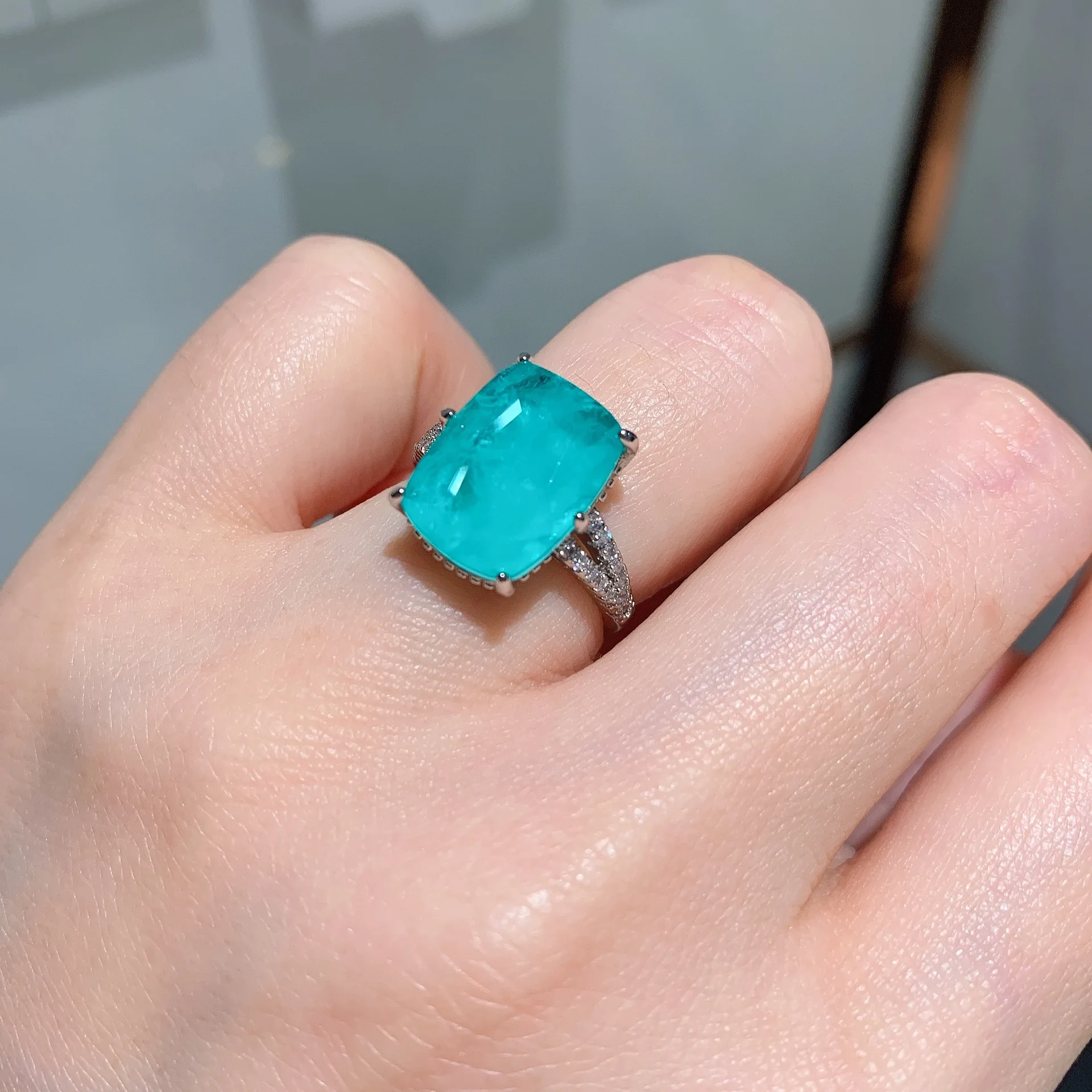 QTT 925 стерлингового серебра роскошный Paraiba кольцо для Для женщин квадратный