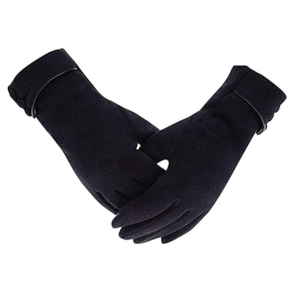 Однотонные ветрозащитные рукавицы с пуговицами зимние теплые женские перчатки