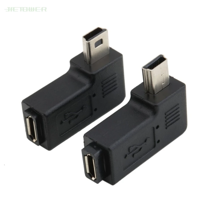 

100pcs/lot Black High Quality USB Micro 5Pin Female To Mini 5Pin Male 90 Degree Angle Right Adapter Converter for Mobile Phones