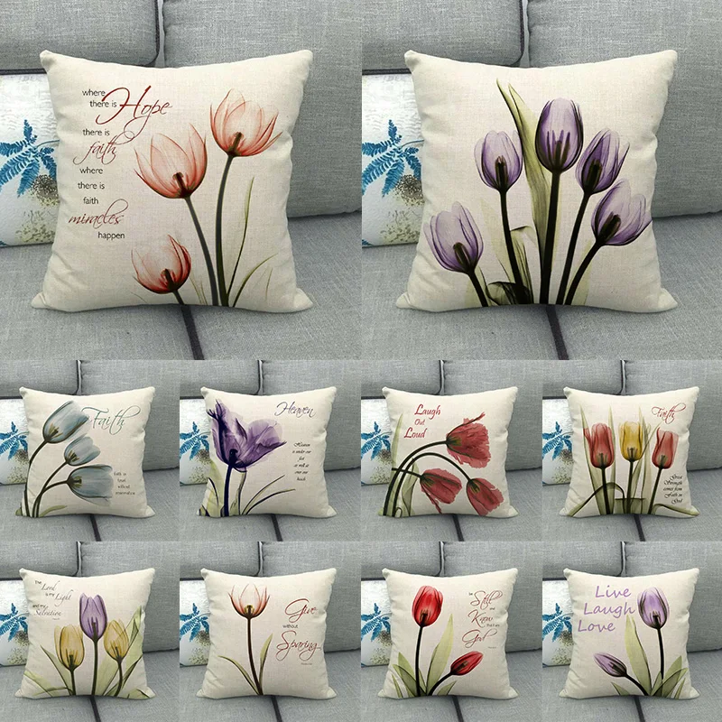 Элегантные цветы тюльпана подушки с узором чехол для дивана домашний