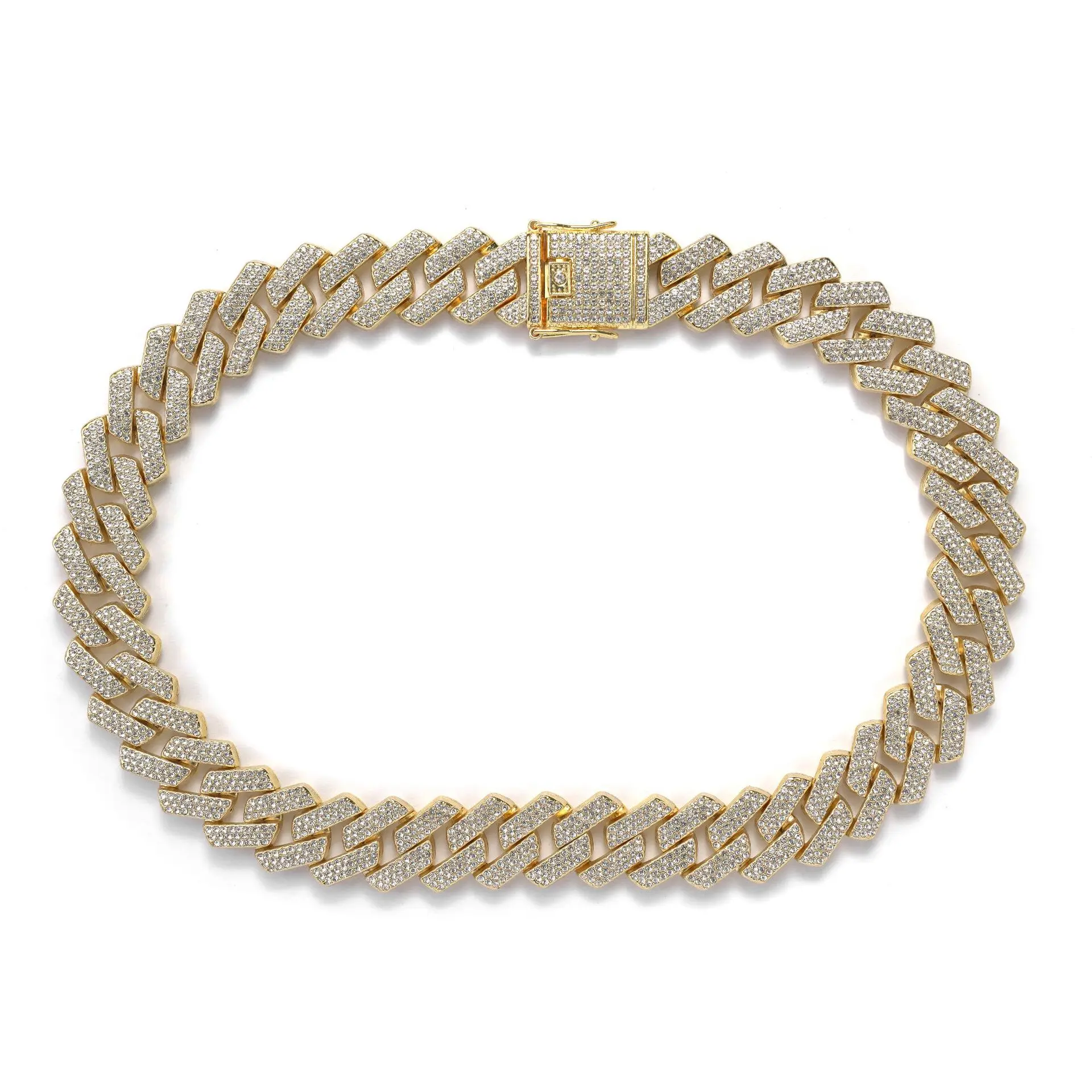 

Super Flash Zircon Cuban Necklace 20MM Wide Three Rows Full of Diamond Street Cool Hip Hop Men and Women Necklace Bracelet