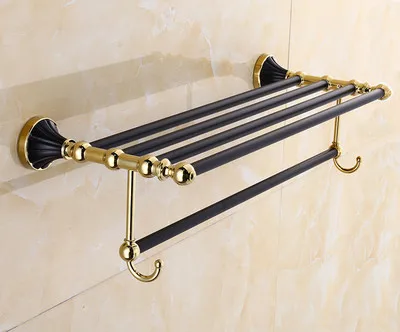 Towel Rack A Набор аксессуаров для ванной комнаты, 304 нержавеющая сталь, вешалка для полотенец, угловая полка, держатель для бумаги, вешалка для полотенец, 5 крючков, оборудование для ванной, черный и золотой - Цвет: Towel Rack A