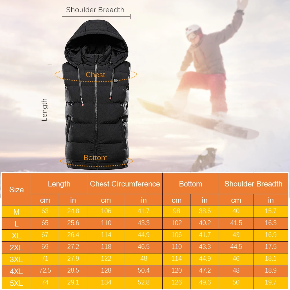 

Men Women USB Heated Vest Winter Portable Heating Warm Tank Electric Crop Top Water-Resistant Hooded Outdoor Tops