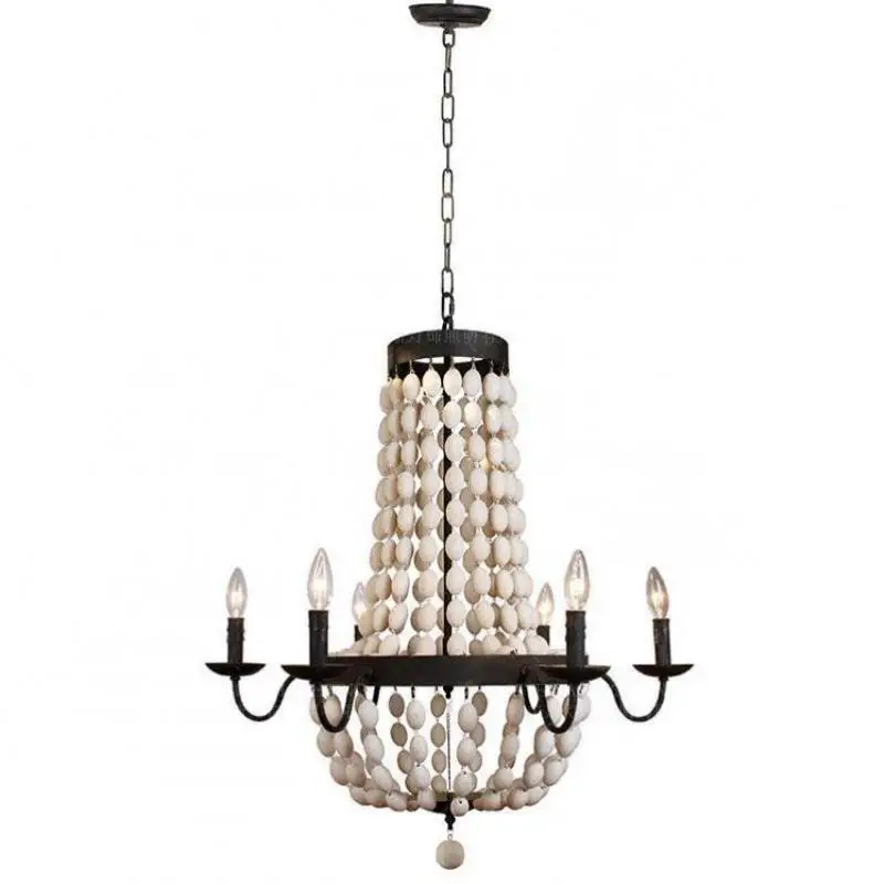 Деревенская люстра с 6 лампочками из белого дерева светильники бусинами