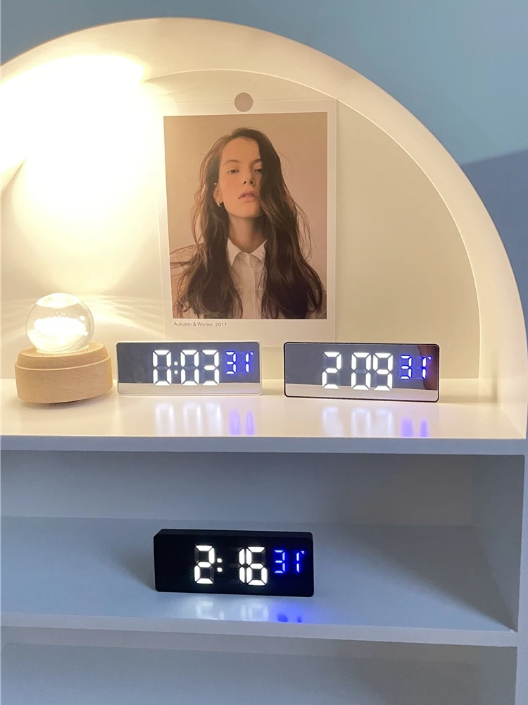 Зеркальные светодиодные цифровые часы настольные электронные украшения