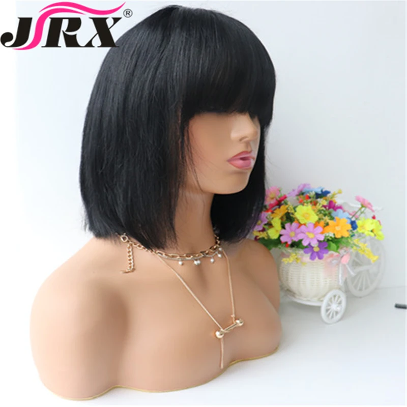 Короткие парики из человеческих волос с челкой парик натуральных прямые