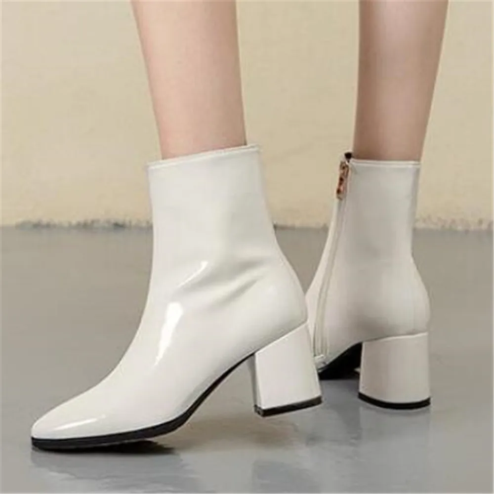 

Женские ботильоны с квадратным носком, туфли-лодочки на высоком массивном каблуке, модные кожаные привлекательные Ботинки Челси с боковой ...