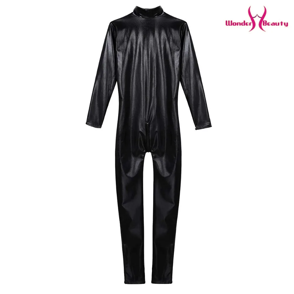 Черный Винил Комбинезон Wetlook Catsuit PU искусственная кожа Комбинезон для женщины zentai латексный комбинезон на молнии до промежности полюсный танцевальный костюм