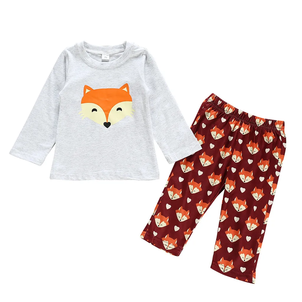 Комплект одежды для новорожденных девочек футболка с принтом лисы + штаны