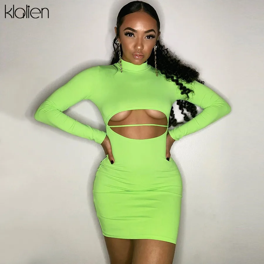 Женское платье с высоким воротником kalien повседневное однотонное облегающее