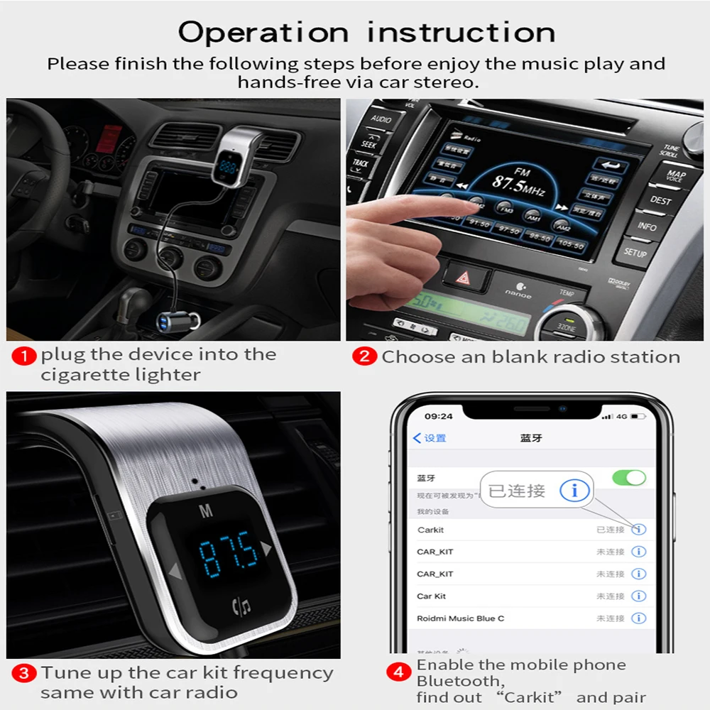 Fm-передатчик Bluetooth автомобильный беспроводной радио адаптер AUX MP3-плеер Автомобильное зарядное устройство прикуриватель двойной usbс ручной свободные говорящие