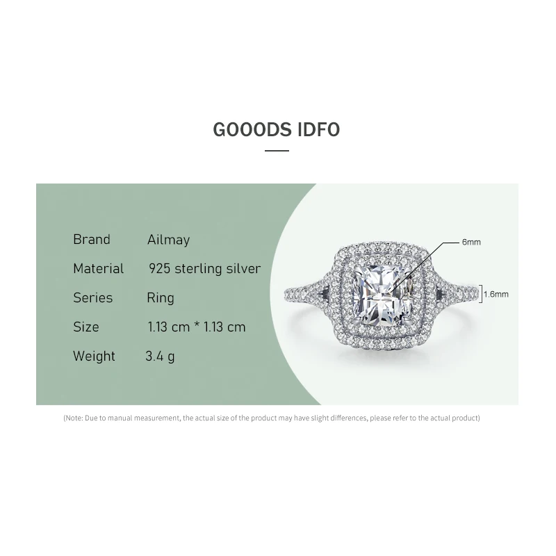 Ailmay New Arrival Trendy 925 Sterling Silver Luxury Square Cubic Zirconia Rings For Women Wedding Engagement Fine Jewelry Gift images - 6