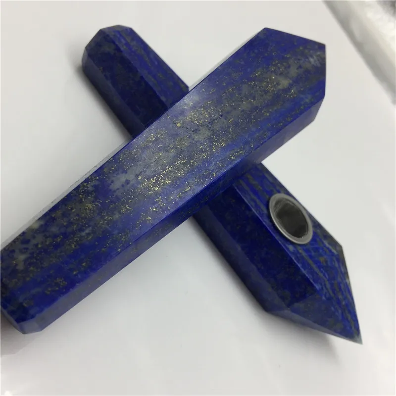 Natural Crystal Stone Lapis Lazuli Magic Wand Smoking Cigarette Pipe Wholesale - Healing with Metal Filter image 3