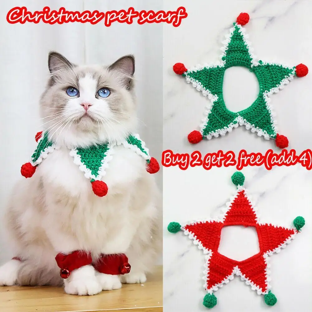 

Pet Cat Knitted Five-Pointed Star Scarf Collar Pet Xmas Costume Dog Christmas Scarf Collar Pet Neckerchief Grooming Accessories