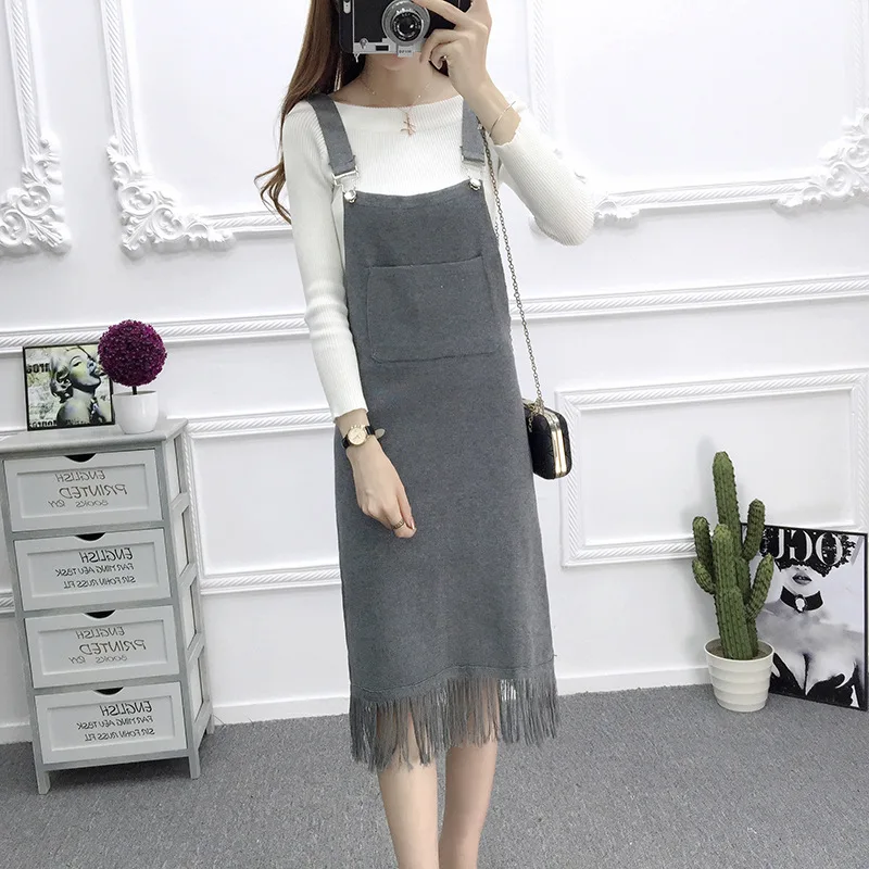 Vest skirt Gray Корейский элегантный свитер жилет платье для женщин винного цвета сплит галстук свободные вязаные платья осенние женские повседневные платья - Цвет: Vest skirt Gray