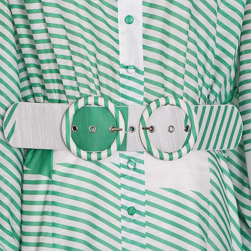 

Green Striped Ruffles Mermaid Dresses Women 2020 Spring Autumn Vacation Bohemian Mini Dress Female