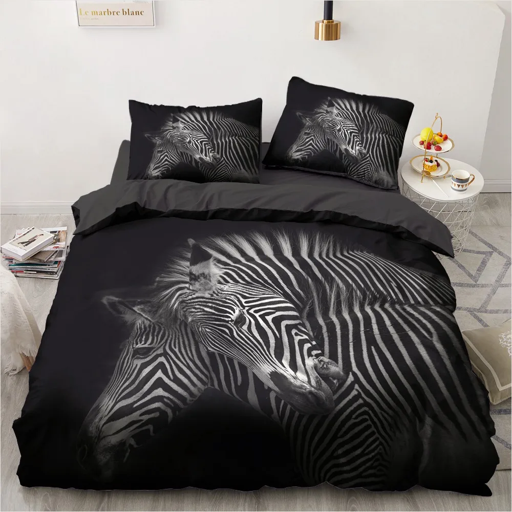 

3D Custom Design White Quilt Cover Sets Zebra Comforther Covers Pillow Covers King Queen Double Single Twin Size Animal Beddings