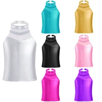 kids girls sleeveless halter neck backless bronzing cloth dance tank crop top ballet tops jazz dance costume performance wear