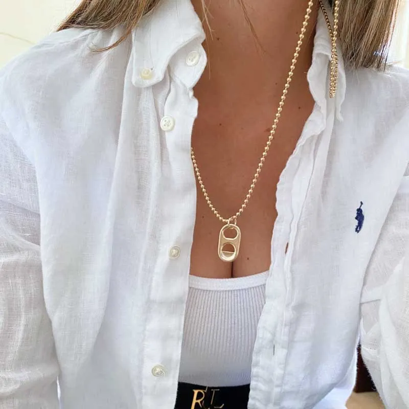 

Pull Cover Pendant Necklace for Women Pig Nose Shape Gold Color Necklaces Female Long Beads Chain 2021 Fashion Jewelry New