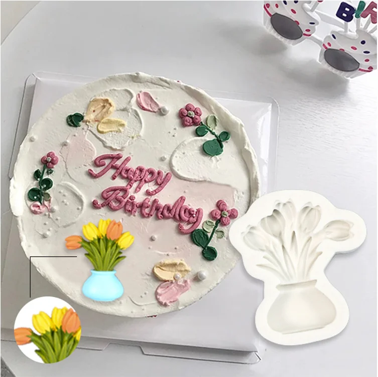 

Tulip Vase Silicone Cake Mold DIY Clay Plaster Kitchen Baking Decoration Chocolate Mold Carton Cake Flower Silicone Mold J038