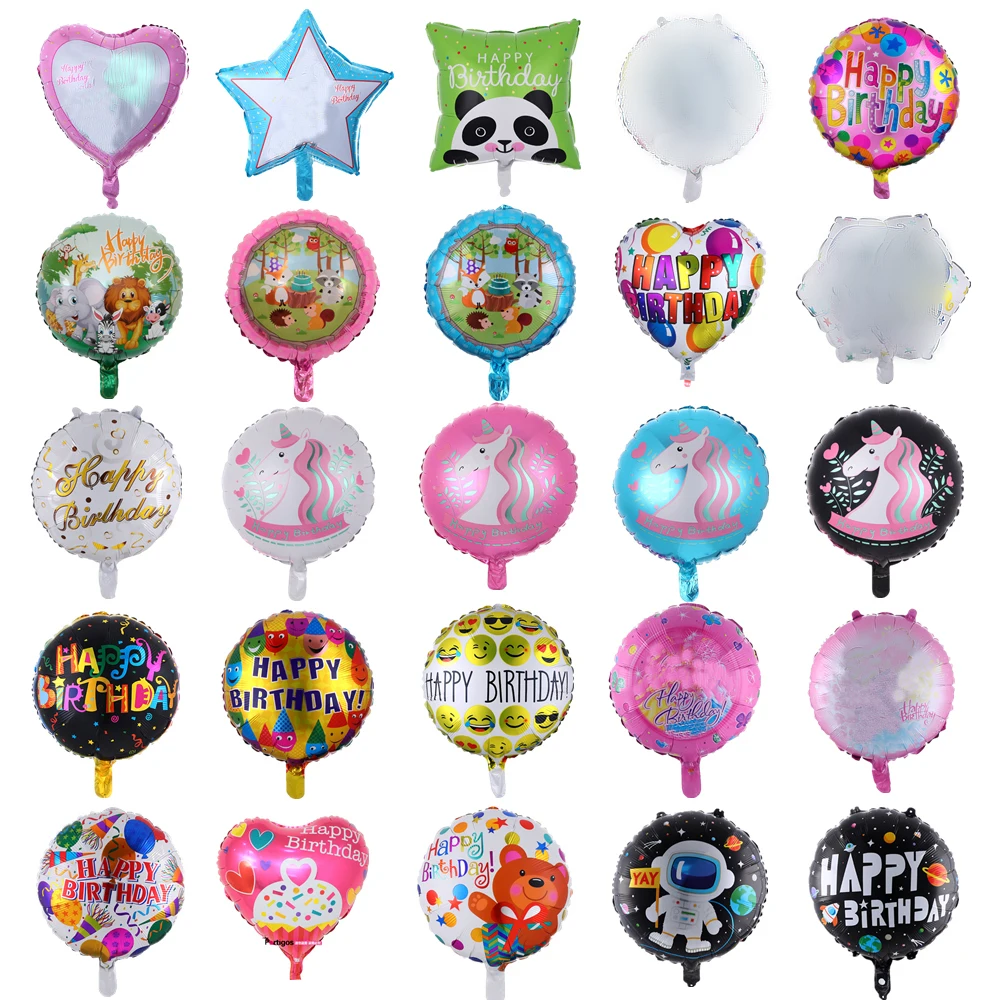 

10pcs 18 inch cartoon theme happy birthday balloons round helium globos for birthday party decorations mermaid theme party
