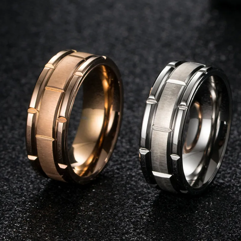 

Business Men Titanium Steel Ring Fashion Rose Gold Blue Brushed Double Groove Pattern Ring Men's Wedding Ring Party Jewelry Gift