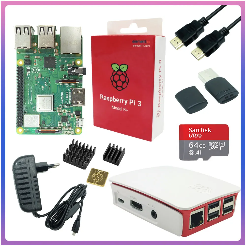 

Raspberry Pi 3 Model B Plus with WiFi&Bluetooth+32/64GB SD Card+ABS Case+3A Power+Heat Sink Raspberry Pi 3B+ Dropshipping