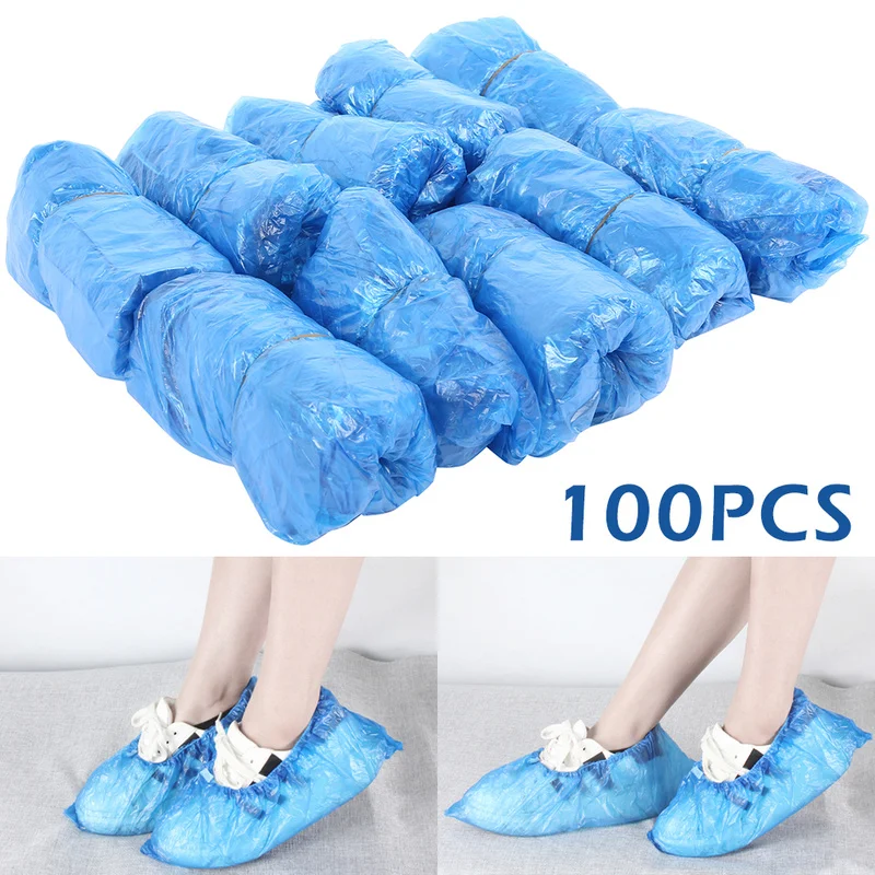 

100Pcs Disposable Shoe Covers Waterproof Rainy Day Carpet Floor Plastic Protector Thick Cleaning Shoe Cover Blue Overshoes