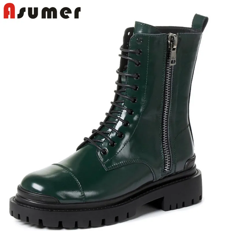 

Asumer 2022 new arrive women ankle boots low heel platform shoes comfortable zip lace up autumn winter punk boots woman