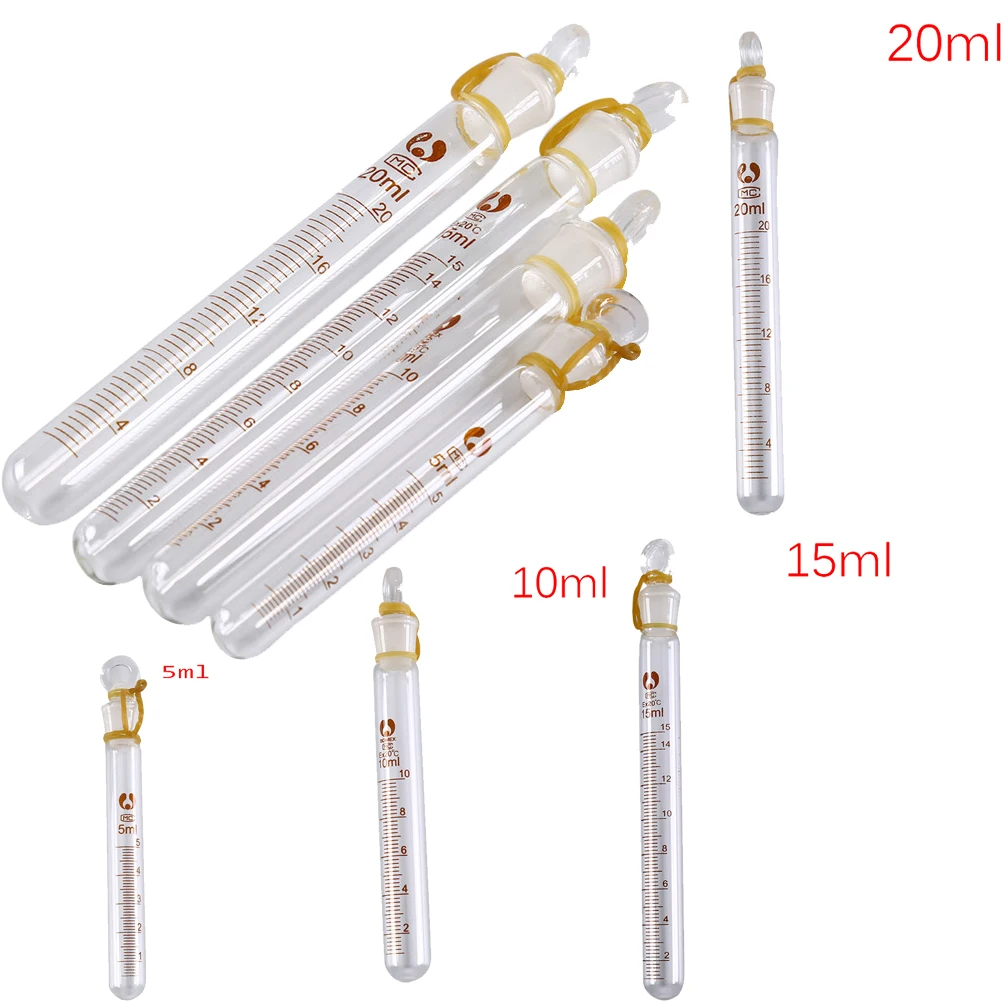 

5/10/15/20ml Lab Supplies Glass Tube Graduated Lab Clear Glass Test Tube Round Bottom With Stopper Glassware