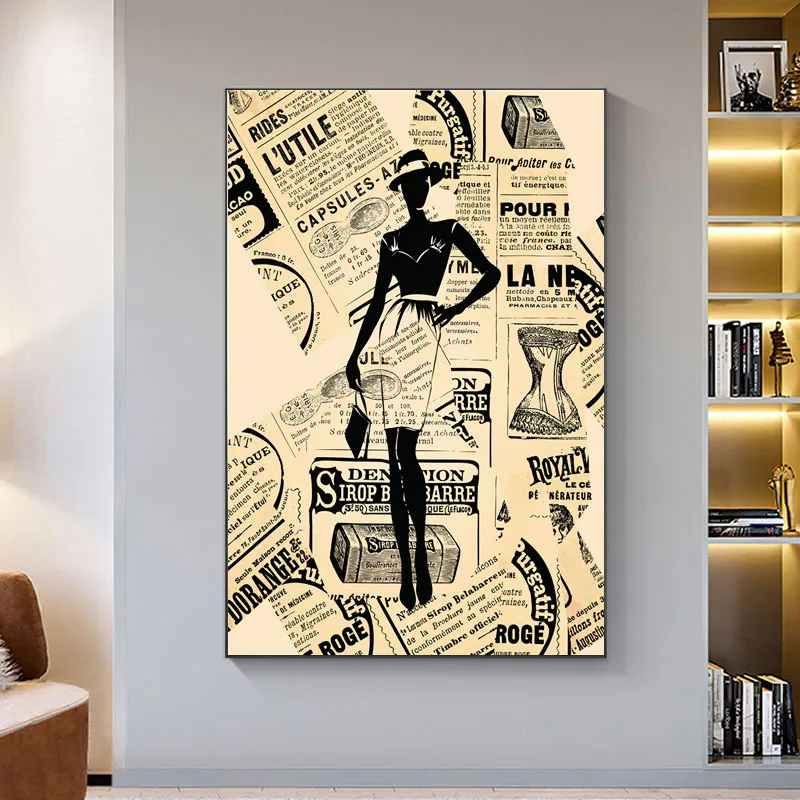 

Retro Fashion Woman Canvas Painting Vintage Abstract Wall Art Poster Print Picture for Living Room Interior Home Decor Cuadros