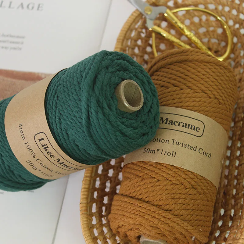 Веревка из 100% хлопка 4 мм цветная веревка бежевая витая для макраме домашний