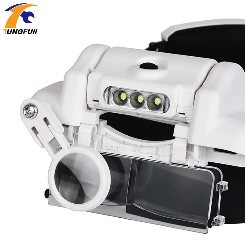 Светодиодный ная Лупа с налобным креплением увеличительные очки Hands Free для