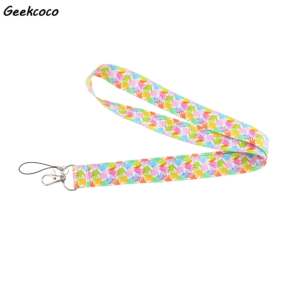

10 шт./лот J2601 мультяшный цветной шнурок с ручным принтом для ключей, ремешок для телефона, ремешок на шею, брелоки, шнурки для ключей, ID бейдж, ...
