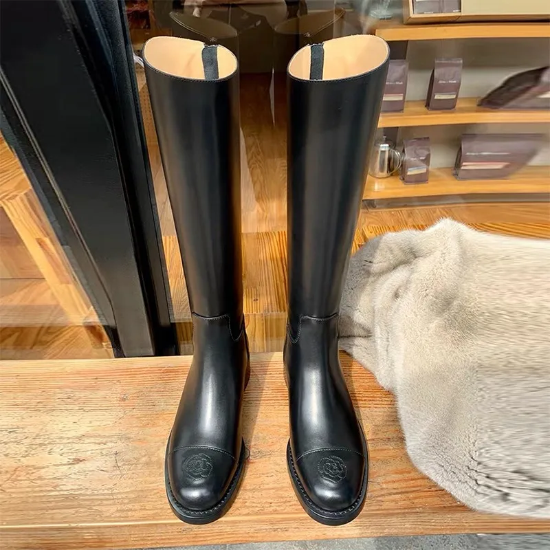 

Women Botas Knee High Winter 2021 New Gladiator Designer Chunky Zipper Warm Goth Chelsea Shoes Mid Heels Motorcycle Snow Boots