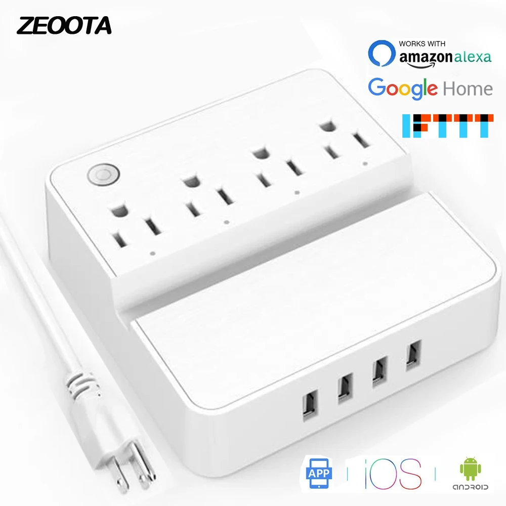 Wifi Smart power Strip Защита от перенапряжения 4 розетки США розетка с USB голосовым управлением удлинитель работает с Alex Google Home