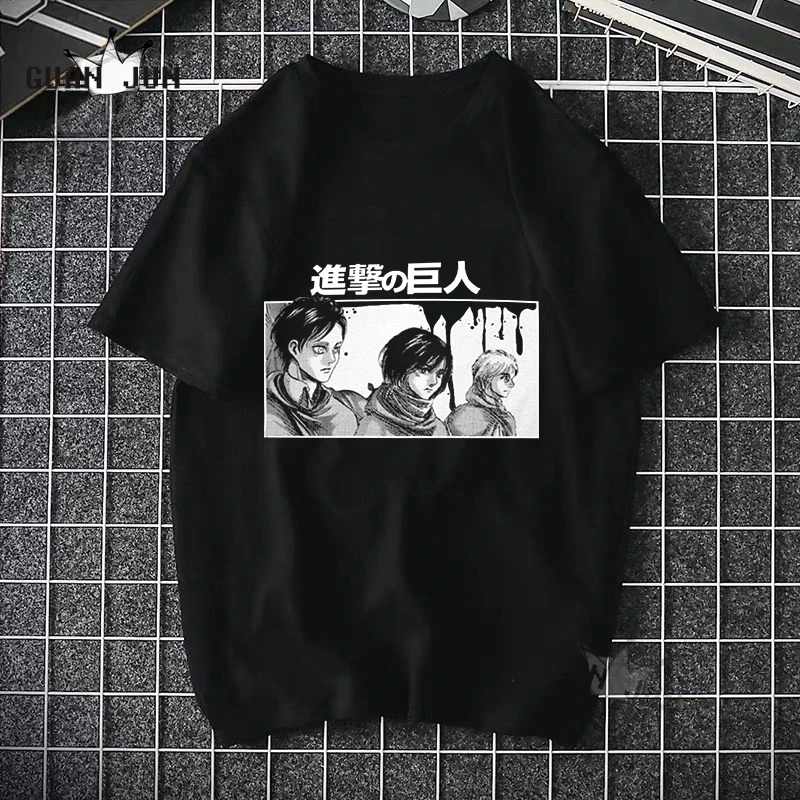 

2020 Harajuku Man Attack On Titan T Shirts Tees Shirt Tops Design Cotton Black Short-Sleeved Aesthetic Japanese Anime T Shirt