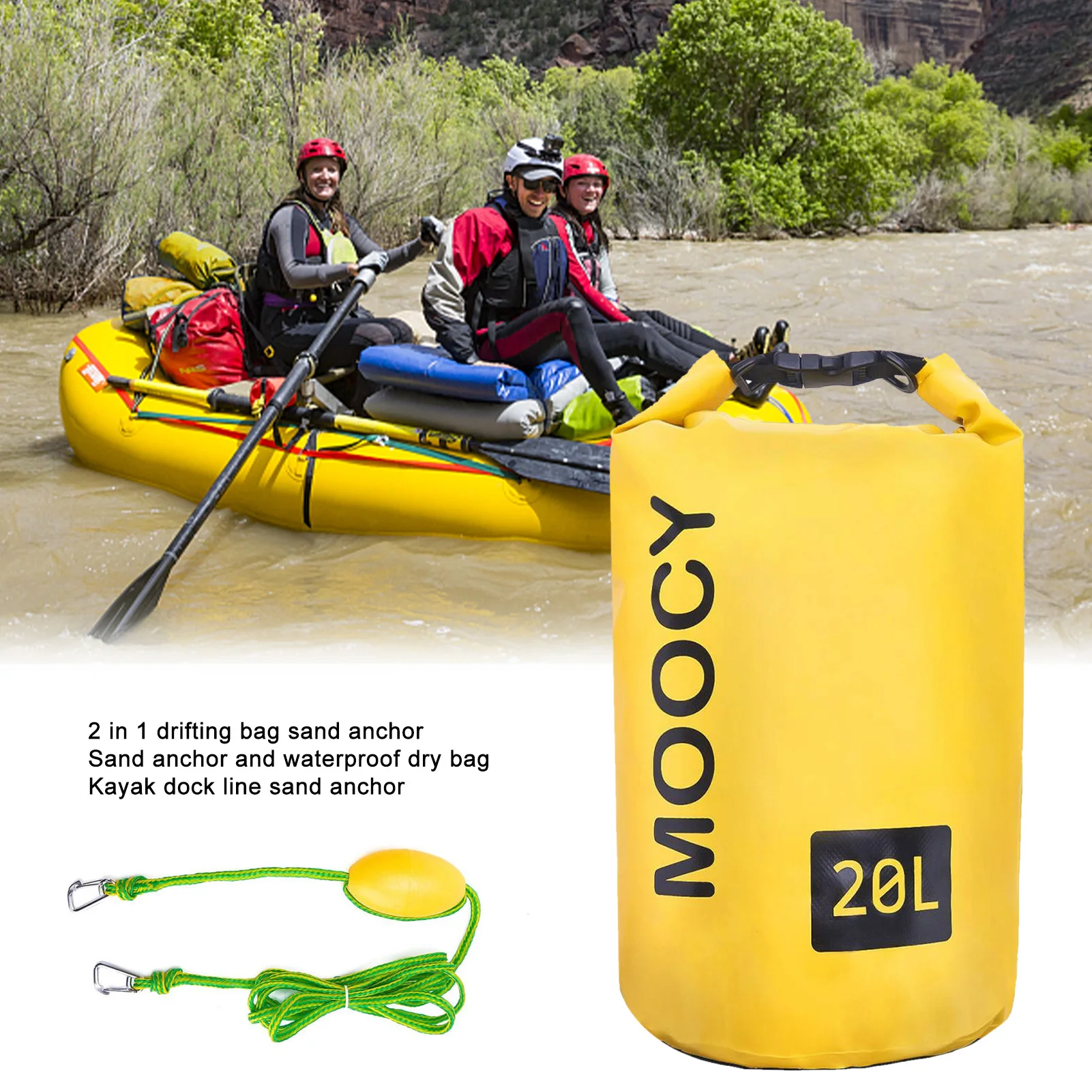 

2-in-1 Sand Anchor Drift Bag Waterproof Dry Bag Sand Anchor Kayak Dock Line Sand Anchor